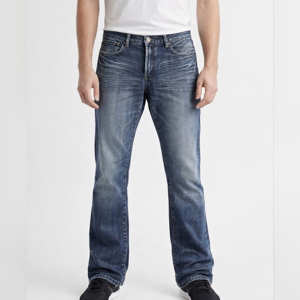 Helix Men’s Acid Wash Slim Bootcut Jeans Size 38x30